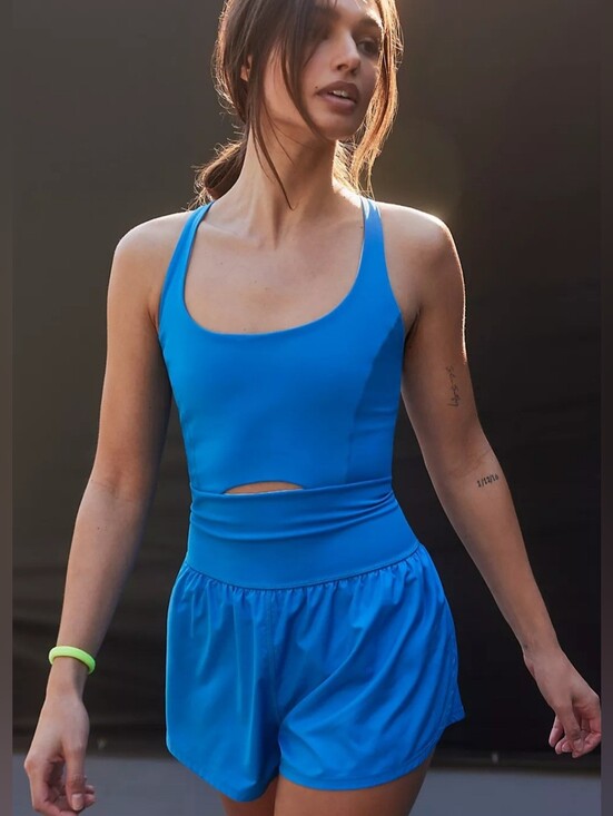Free People Other - Free People Movement Righteous Runsie Blueprint Romper with Cutout & Cross Back